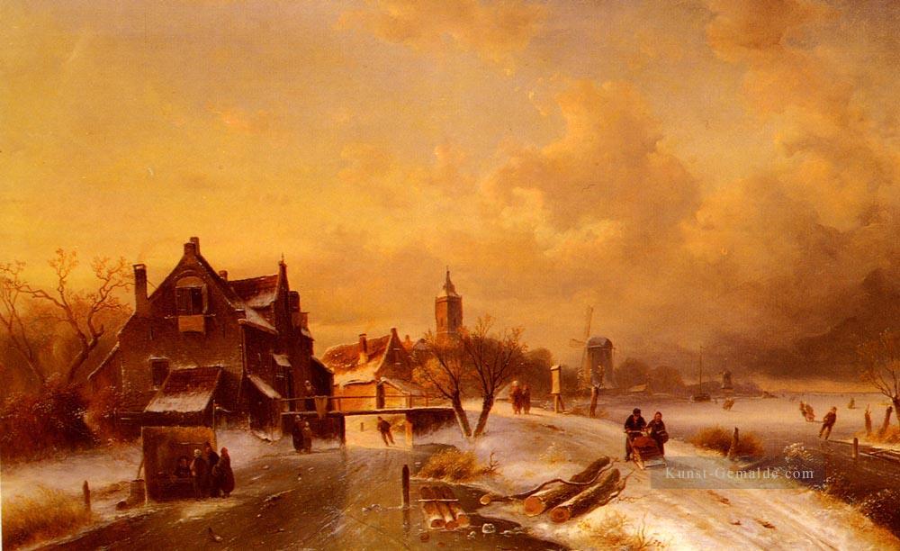 Winter und Sommer Canal ScenesScene 1 Landschaft Charles Leickert Ölgemälde